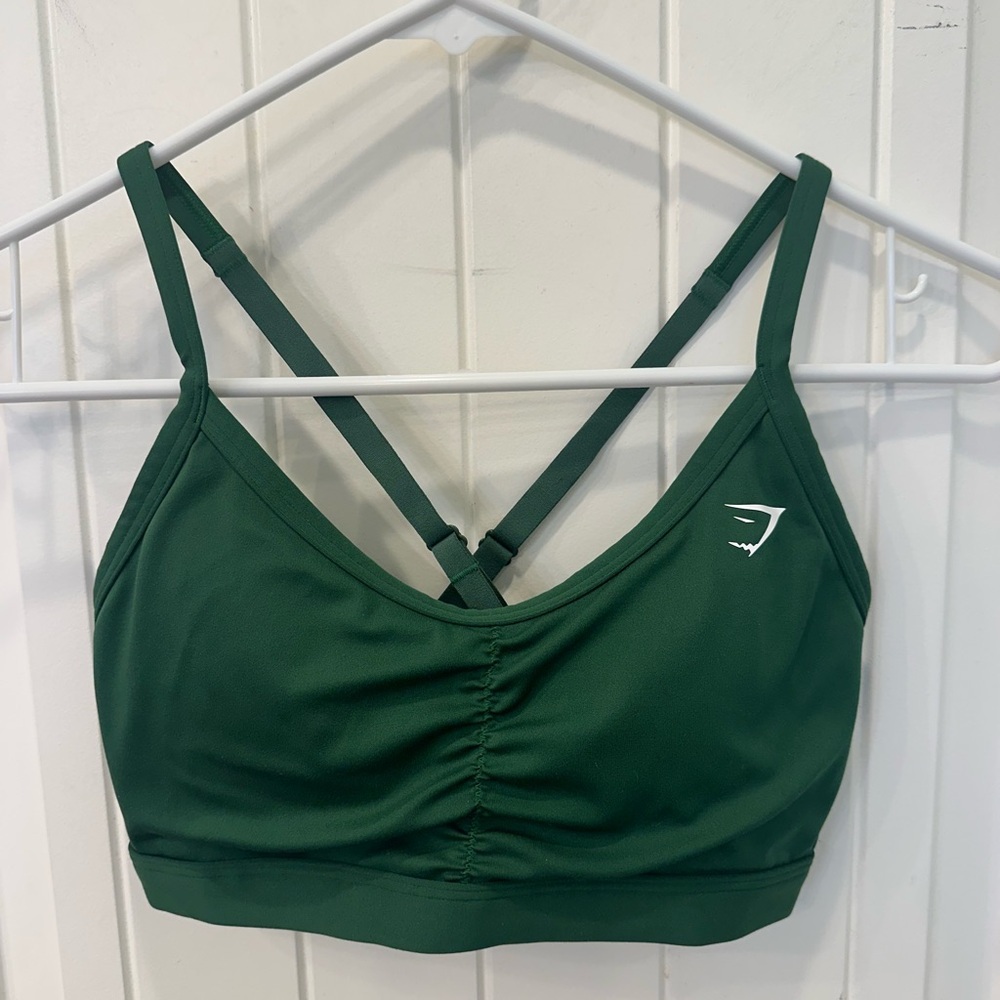 Gymshark Ruched Sports Bra Athletic Green Criss Cross Back XS/S 12” PTP - Picture 3 of 5